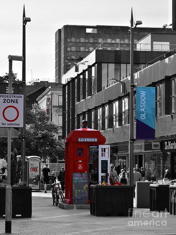 Red Police Box Poster featuring the photograph Red Police Box, Glasgow by Yvonne Johnstone