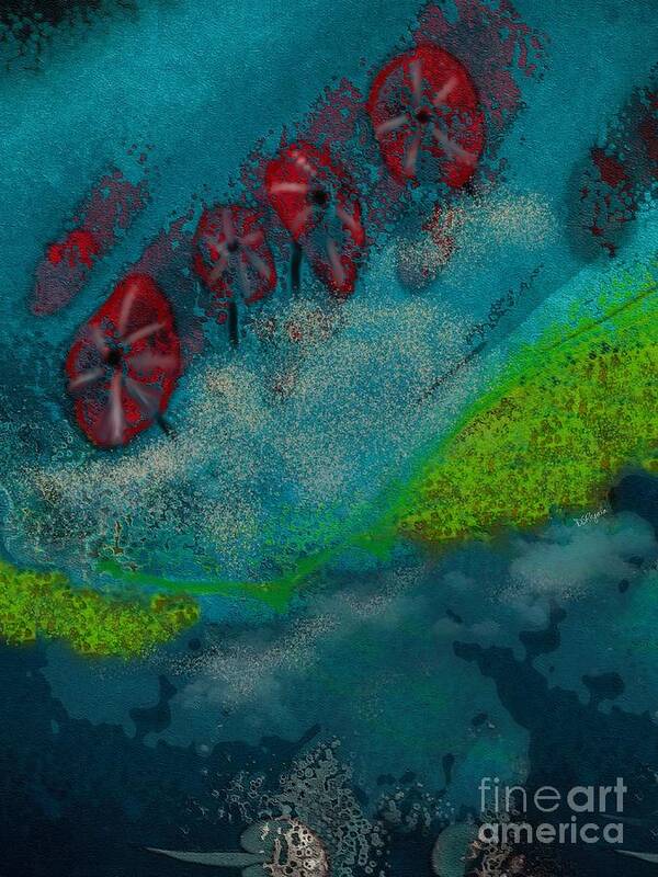 Umbrellas Poster featuring the digital art Red Umbrellas by Diana Rajala