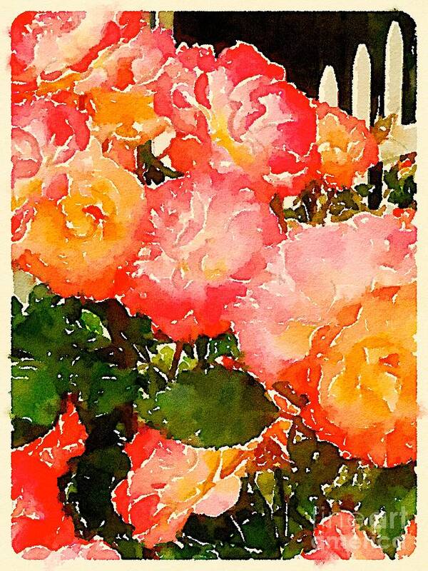 Roses Poster featuring the digital art Roses on the Fence by Wendy Golden