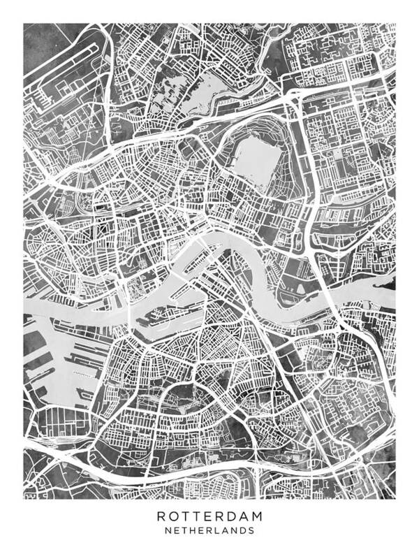 Rotterdam Poster featuring the digital art Rotterdam Netherlands City Map #74 by Michael Tompsett