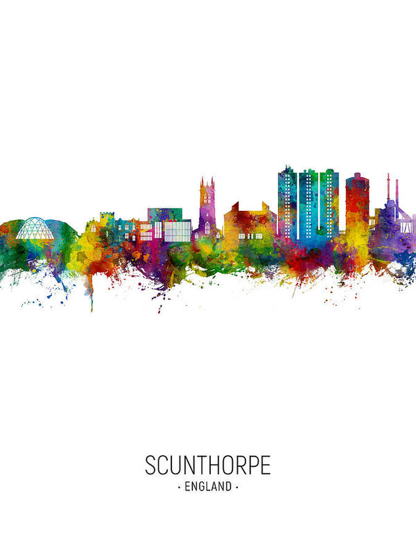 Scunthorpe Poster featuring the digital art Scunthorpe England Skyline #13 by Michael Tompsett