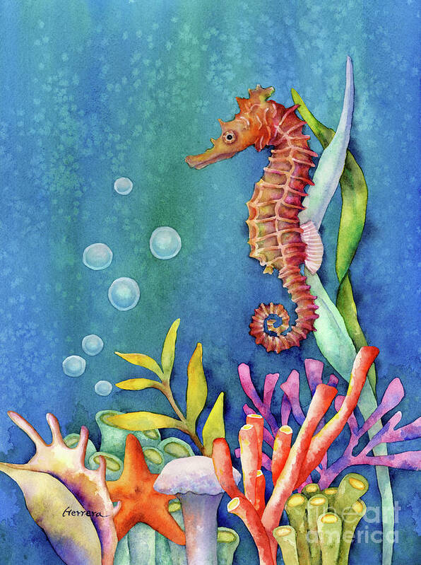 Seahorse Poster featuring the painting Seahorse 2 by Hailey E Herrera