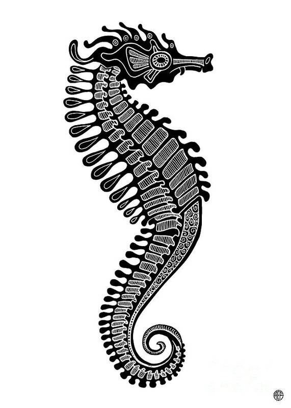 Seahorse Poster featuring the drawing Seahorse Ink 5 by Amy E Fraser