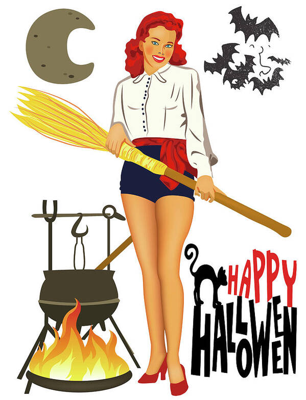 Sexy Poster featuring the digital art Sexy Pinup Witch with Broom by Long Shot