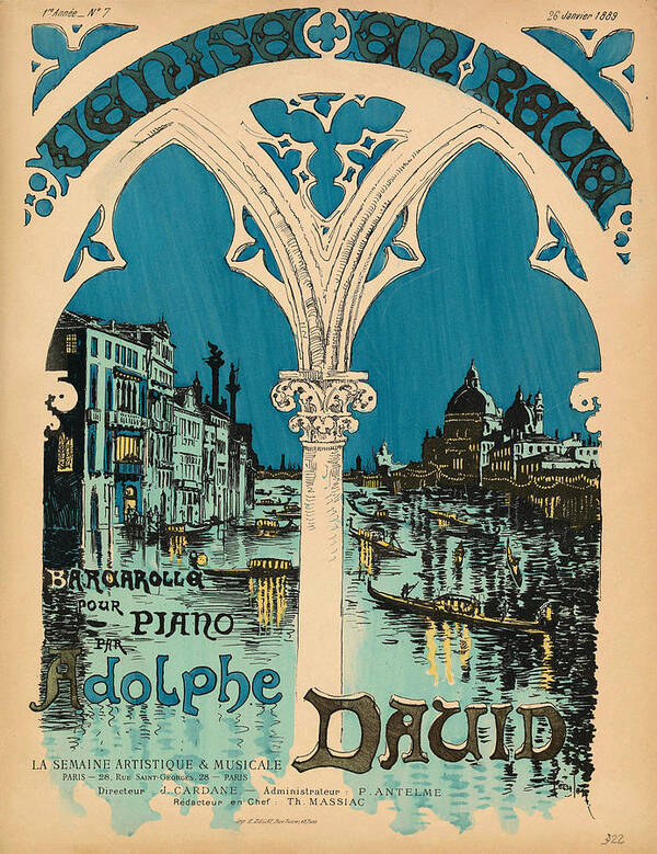 Adolphe David Poster featuring the painting Sheet music Venise en reve by Adolphe David. by Adolphe David