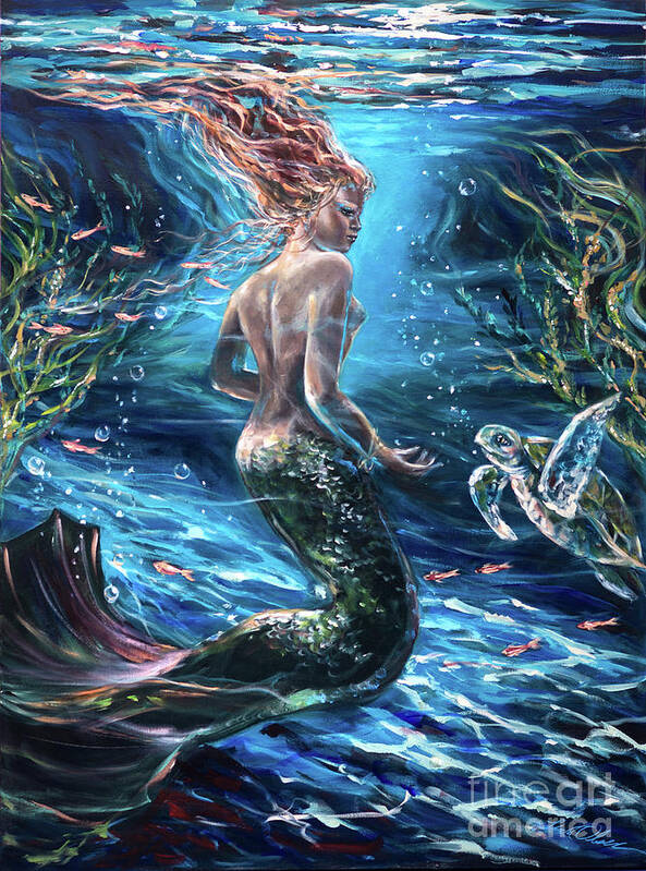 Mermaid Poster featuring the painting Silent Conversation by Linda Olsen