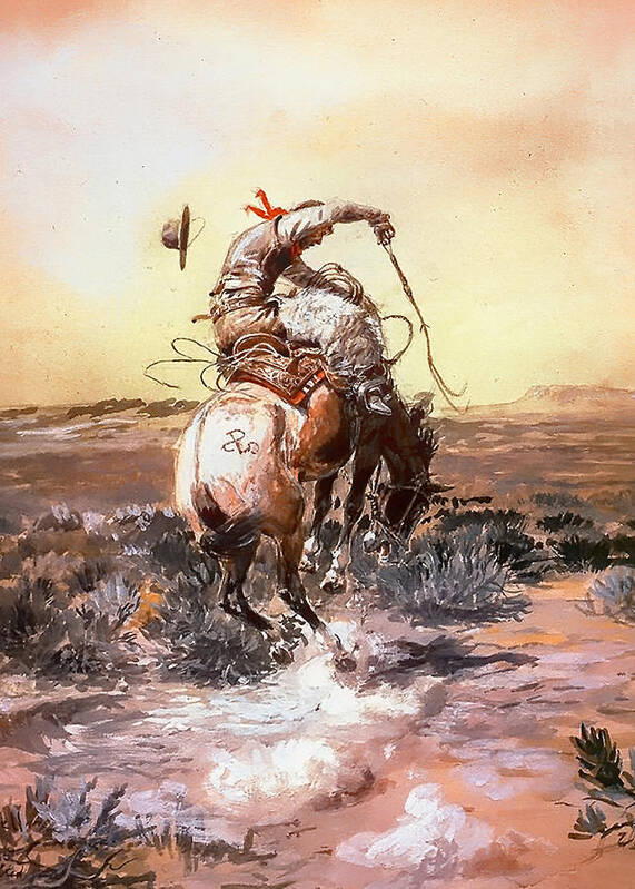 Charles Russell Poster featuring the painting Slick Rider by Charles Russell