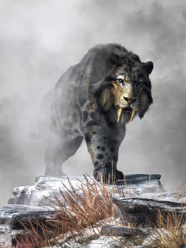 Saber-toothed Poster featuring the digital art Smilodon Fatalis in Winter by Daniel Eskridge