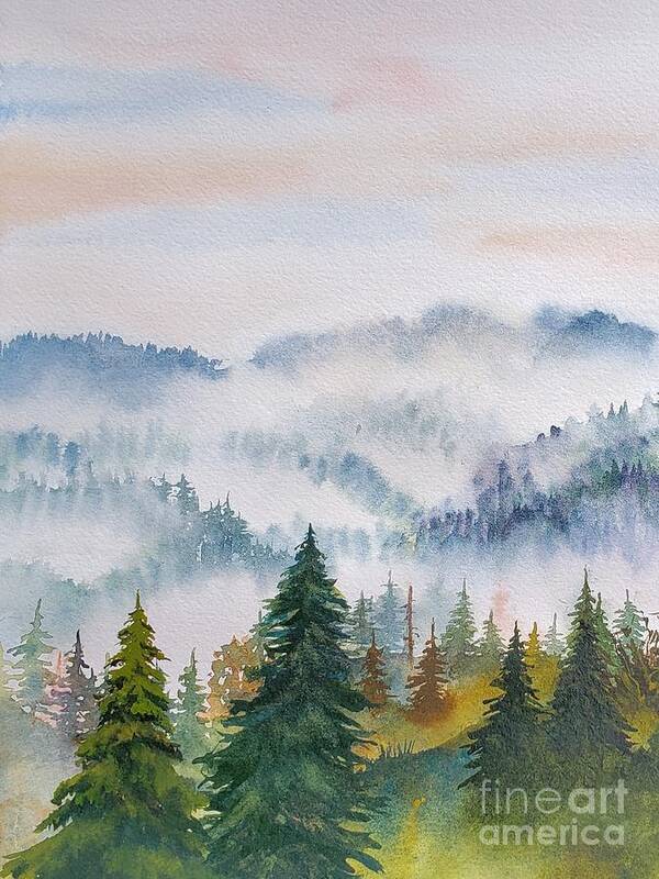 Trees Poster featuring the painting Smoke in the Mountains 1 by Lisa Debaets