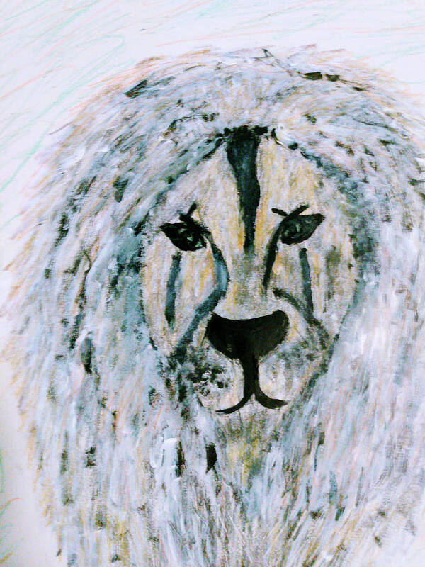 Lion Poster featuring the mixed media Snow Lion by Anna Adams