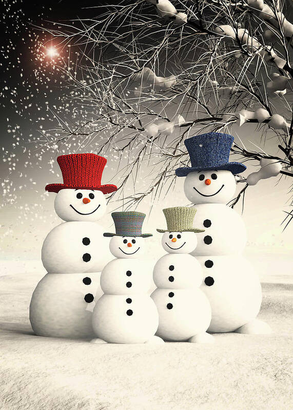 Christmas Poster featuring the digital art Snowman family portrait by Jan Keteleer