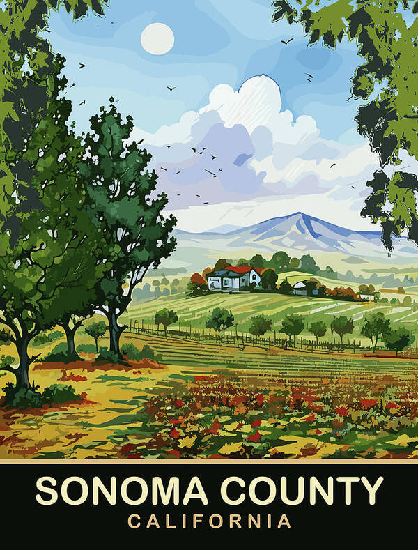Sonoma County Poster featuring the digital art Sonoma County, California by Long Shot