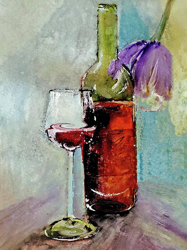 Splattered Poster featuring the painting Splattered Wine With A Flower by Lisa Kaiser