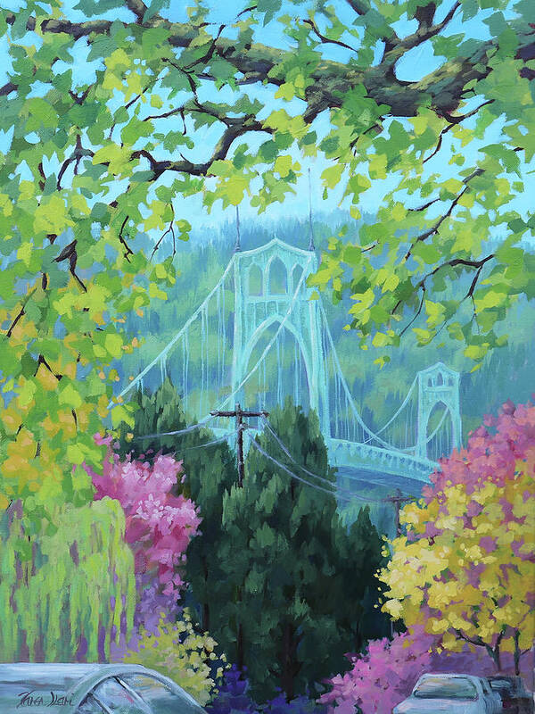 Portland Poster featuring the painting Spring Bridge by Karen Ilari