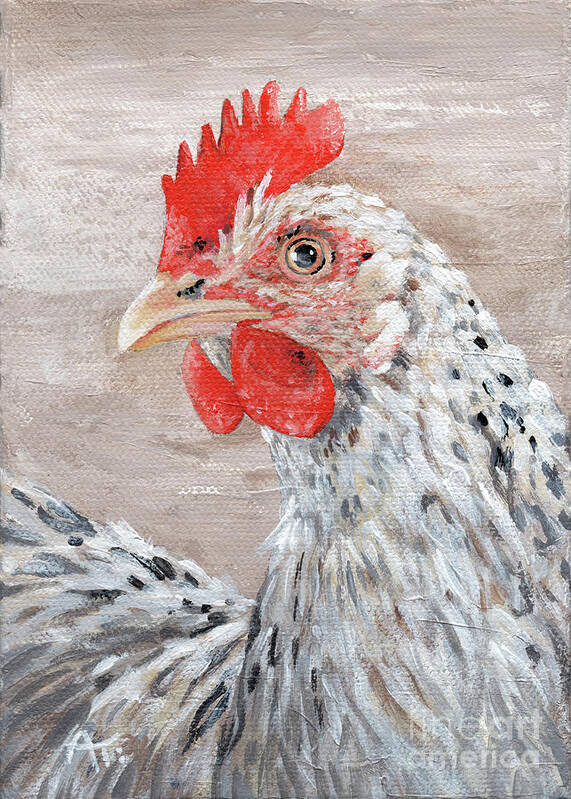 Spring Chicken Is A New Hen Original Fine Art Painting By Annie Troe. Can Be Paired With Egg-scuse-me Painting Poster featuring the painting Spring Chicken - Hen Painting by Annie Troe