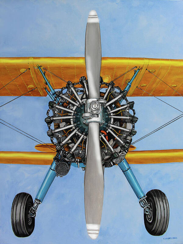 Stearman Poster featuring the painting Stearman Biplane with Pratt and Whitney 985 by Karl Wagner