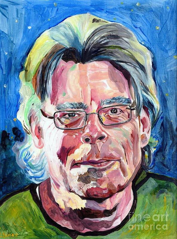 Stephen King Poster featuring the painting Stephen King And Night Sky by Suzann Sines