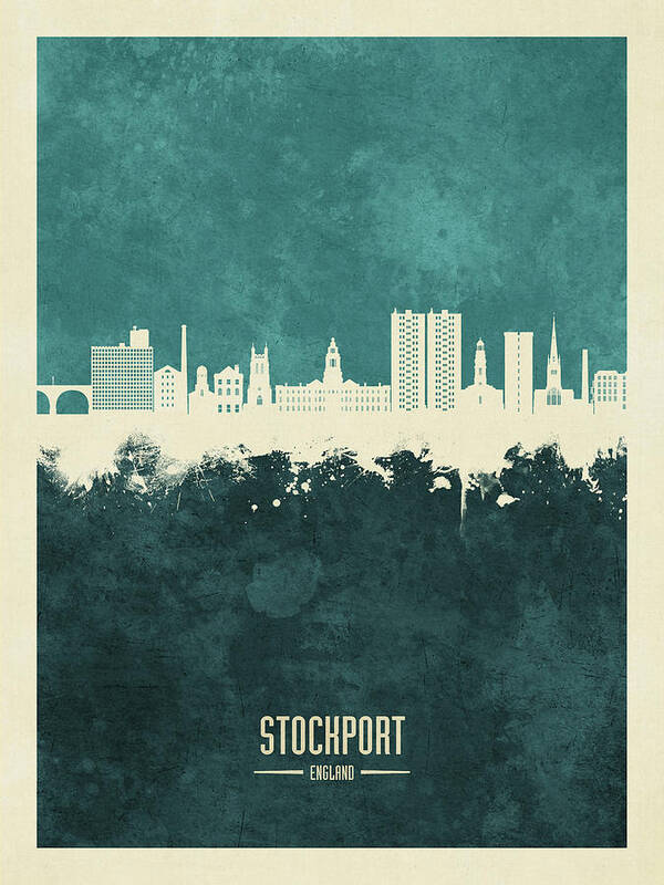 Stockport Poster featuring the digital art Stockport England Skyline #19 by Michael Tompsett