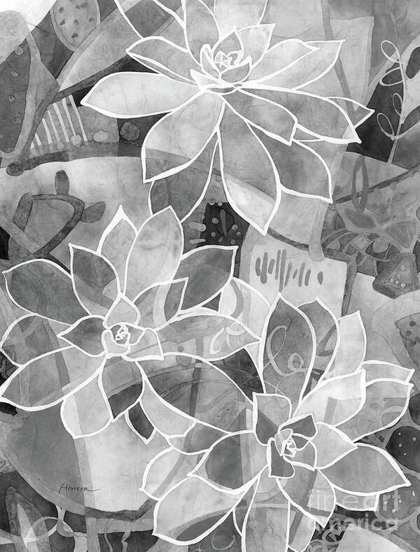 Succulent Poster featuring the painting Succulent Mirage 1 in black and white by Hailey E Herrera