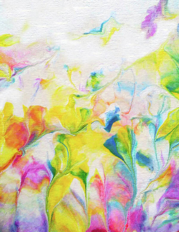 Abstract Floral Happy Yellows Pinks Blues Acrylic Poster featuring the painting Summer Bloom by Deborah Erlandson
