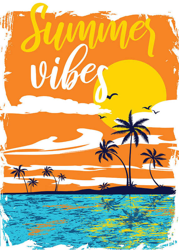 Colorful Poster featuring the digital art Summer Vibes Tropical Sunset Palm Trees by Jacob Zelazny