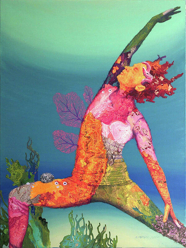 Yoga Poster featuring the painting Sun and Sea Salute by Marguerite Chadwick-Juner