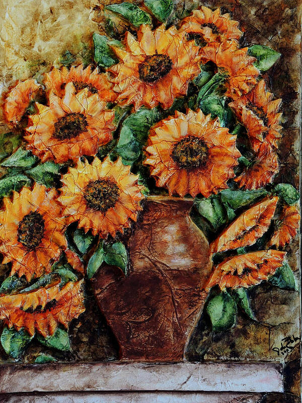 Sunflower Acrylic Painting Vase Flowers Floral Still Life Poster featuring the painting Sunflowers by John Bohn