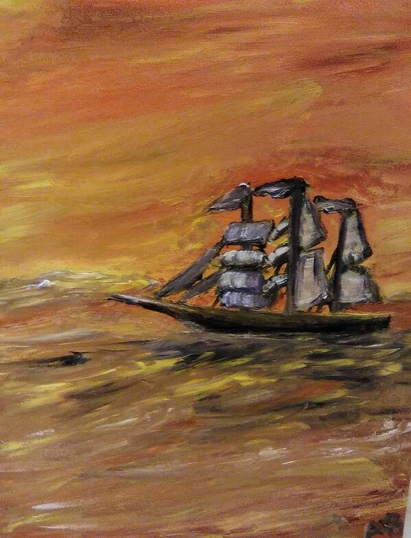 Paintings Poster featuring the painting Sunset Sails by Andrew Blitman