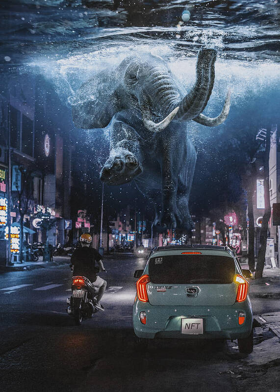 Urban Poster featuring the digital art Swimming Elephant by Swissgo4design