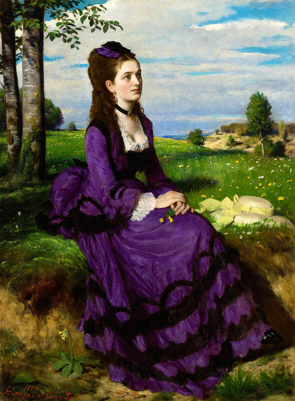 Szinyei Merse Pl Poster featuring the painting Szinyei Merse Pal paintings - Lady in Violet - Hungarian painters by Szinyei Merse Pal