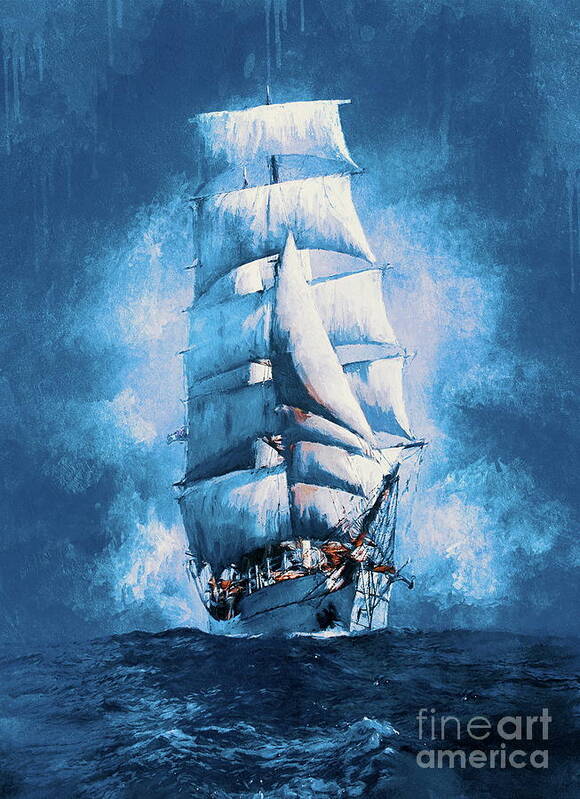 Sailing Poster featuring the digital art Tall ship. by Andrzej Szczerski