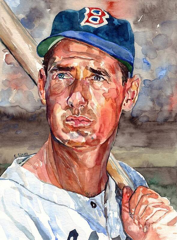 Ted Williams Poster featuring the painting Ted Williams Portrait by Suzann Sines