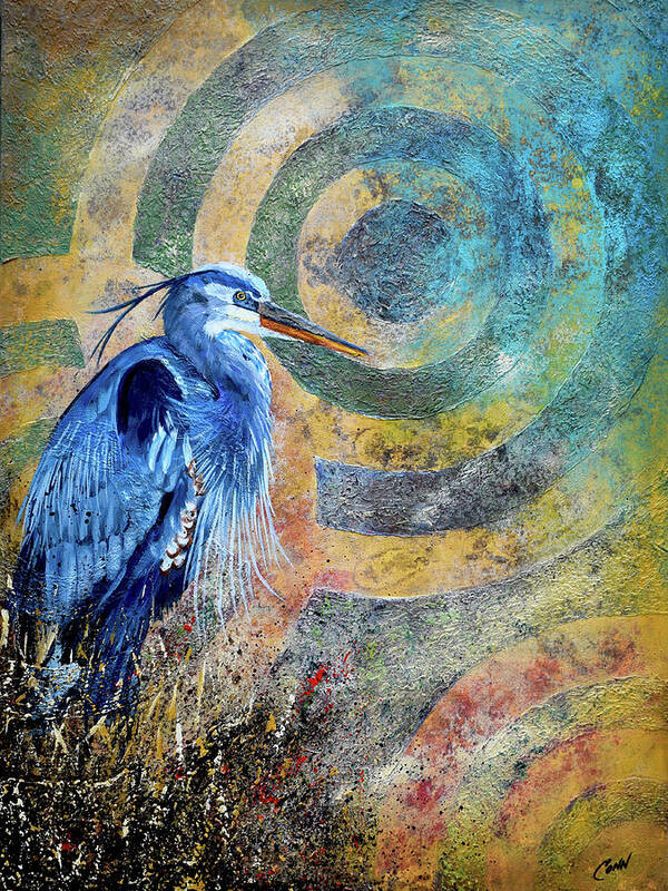 Abstract Poster featuring the mixed media The Blue and the Gold by Shawn Conn