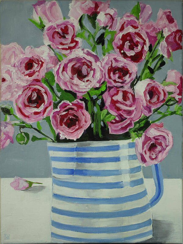 Roses Poster featuring the painting The blue striped vase by Debbie Brown