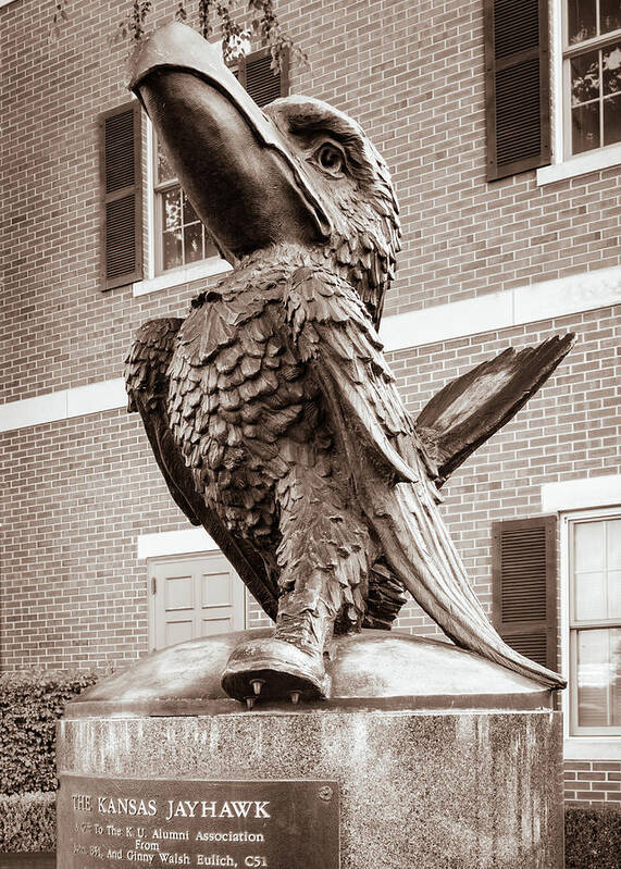 America Poster featuring the photograph The Jayhawk Sculpture in Sepia - Lawrence Kansas by Gregory Ballos