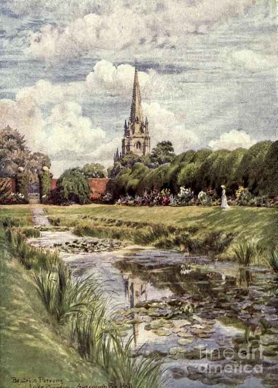 Charm Of Gardens Poster featuring the drawing THE LAKE GARDEN, AYSCOUGH FEE HALL, SPALDING j4 by Historic Illustrations