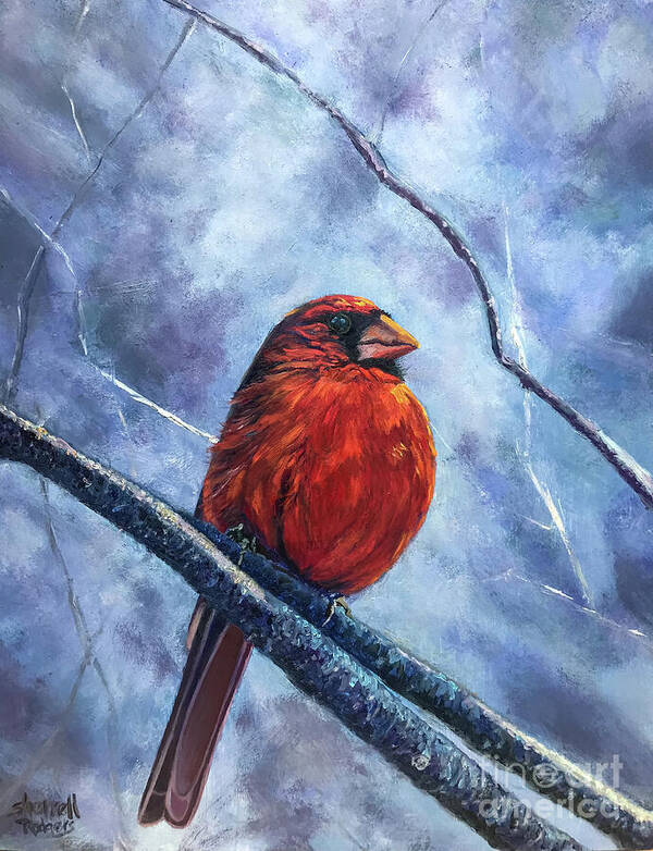 Original Oil Painting Poster featuring the painting The Sentinel Cardinal by Sherrell Rodgers