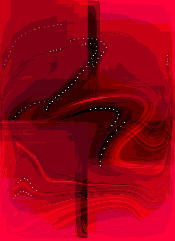 Spiritual Abstract Poster featuring the digital art The Struggle - Red and Black Spiritual Abstract Art by Shelli Fitzpatrick
