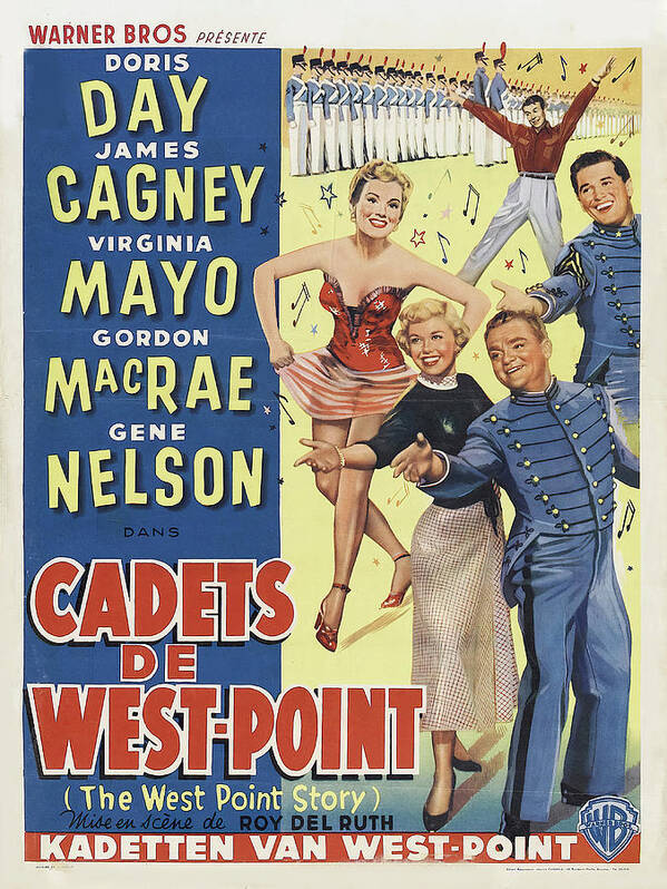 West Poster featuring the mixed media ''The West Point Story'', with Doris Day and James Cagney, 1950 by Movie World Posters