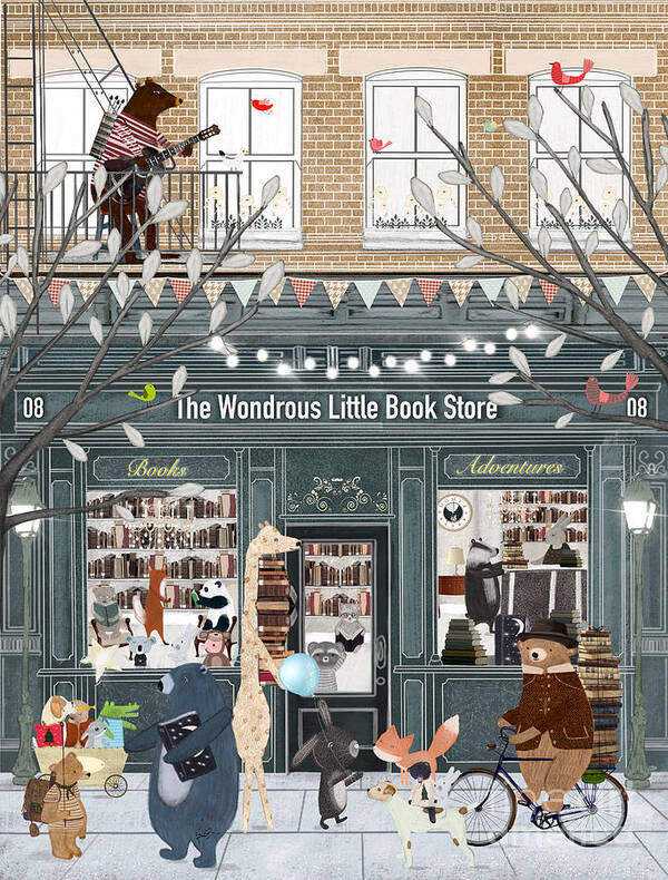 Nursery Art Poster featuring the painting The Wondrous Little Book Store by Bri Buckley