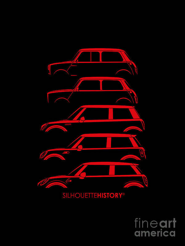 Small Car Poster featuring the digital art Tiny Brit Red SilhouetteHistory by Gabor Vida
