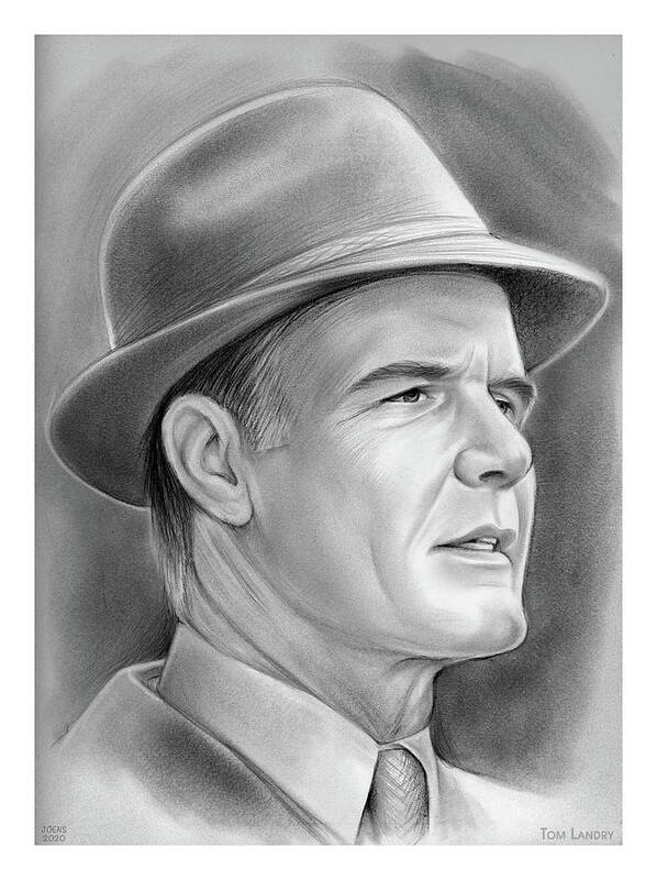 Tom Landry Poster featuring the photograph Tom Landry - Pencil by Greg Joens