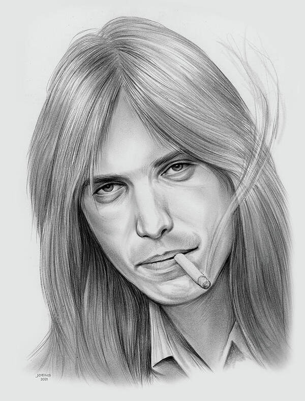 Tom Petty Poster featuring the drawing Tom Petty - Pencil by Greg Joens