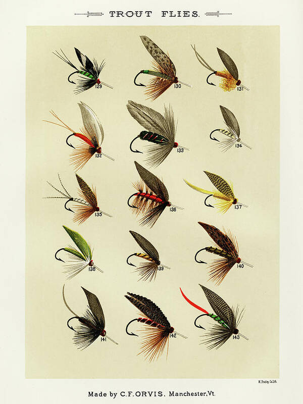 Games Poster featuring the drawing Trout Fishing Flies I from Favorite Flies and Their Histories by Mary Orvis Marbury