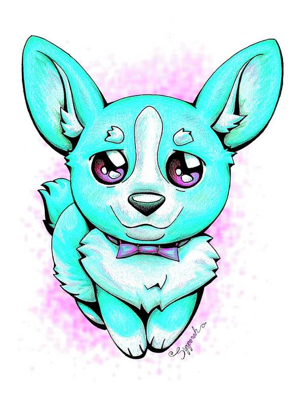 Puppy Poster featuring the drawing Turquoise Corgi by Sipporah Art and Illustration