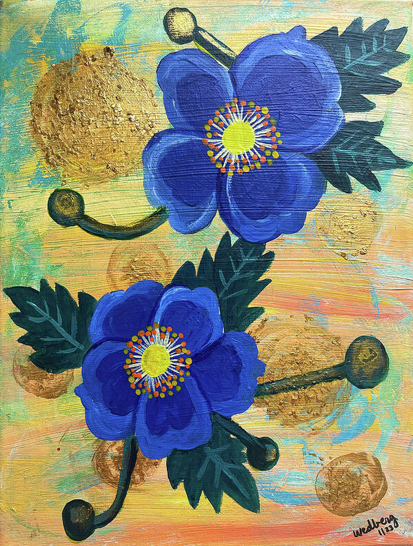 Gold Poster featuring the painting Two Blue Flowers by Christina Wedberg