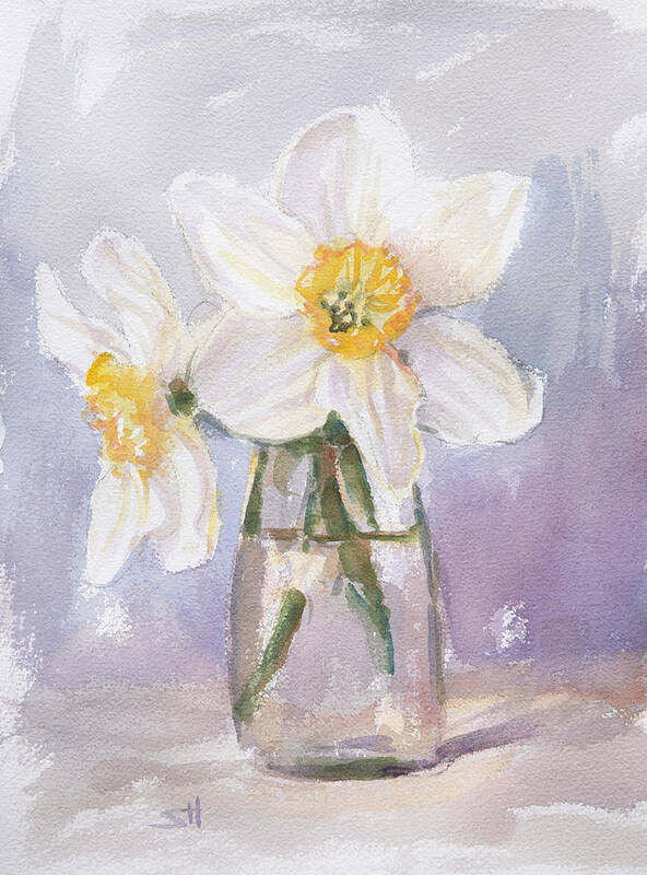 Daffodil Poster featuring the painting Two Daffodils by Steve Henderson