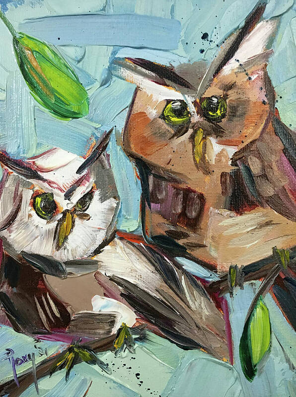 Owls Poster featuring the painting Two Screech Owls by Roxy Rich
