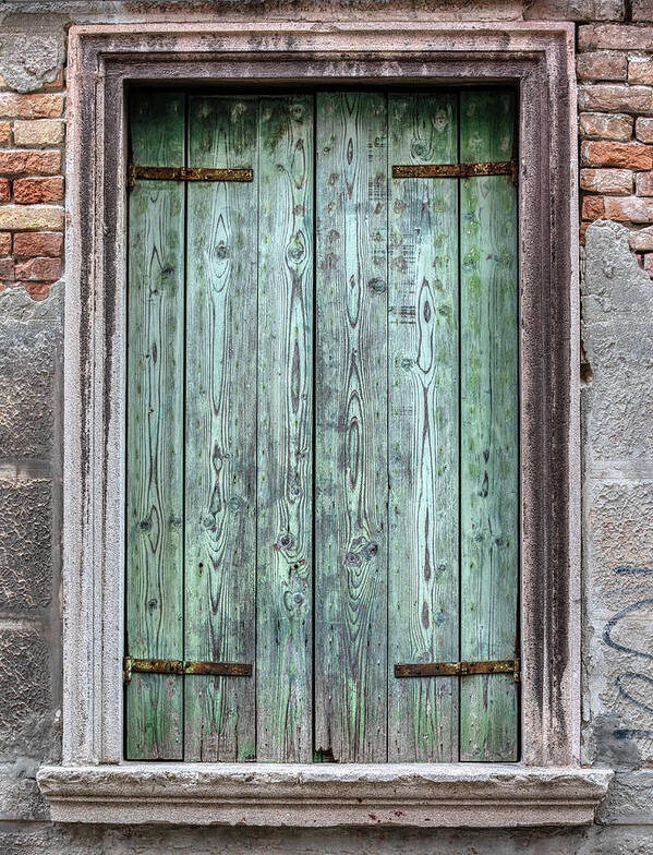 Venice Poster featuring the photograph Venice Green Wood Window by David Letts