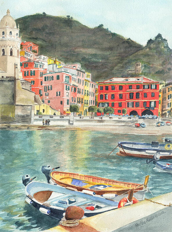 Vernazza Poster featuring the painting Vernazza by Faythe Mills
